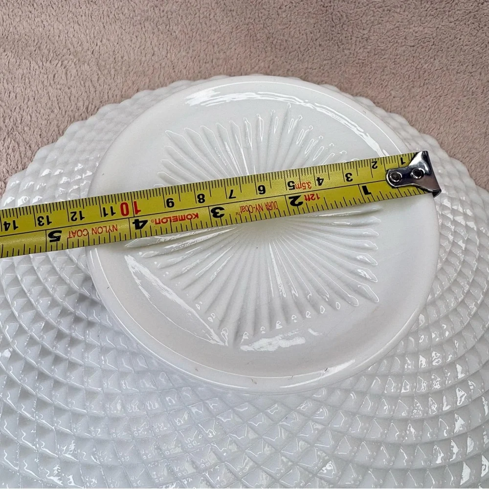Vintage Milk Glass Large Decorative Bowl White Diamond Cut Pattern Round VTG - Picture 11 of 11